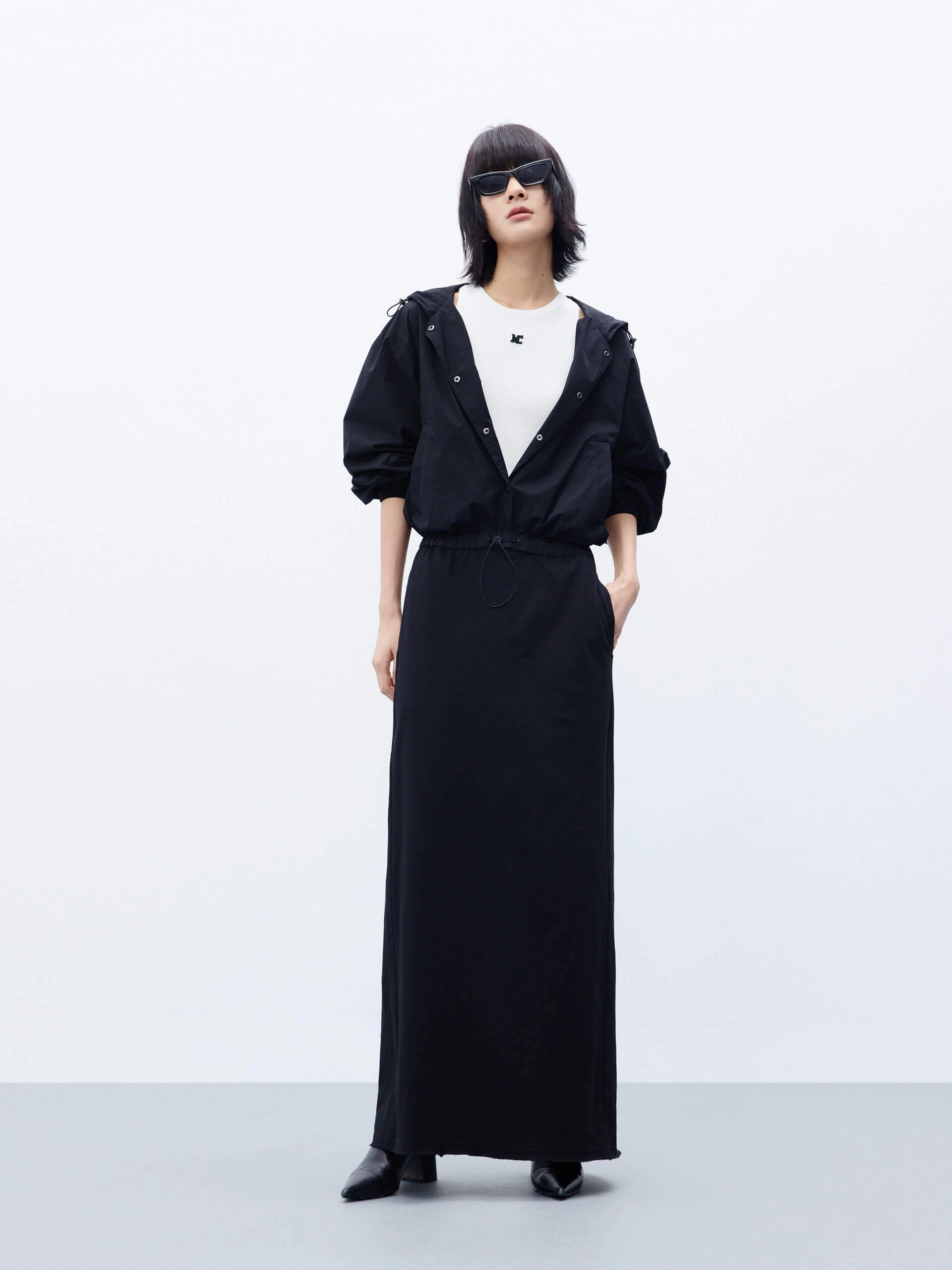 Paneled Hood Maxi Dress Daywear Fit