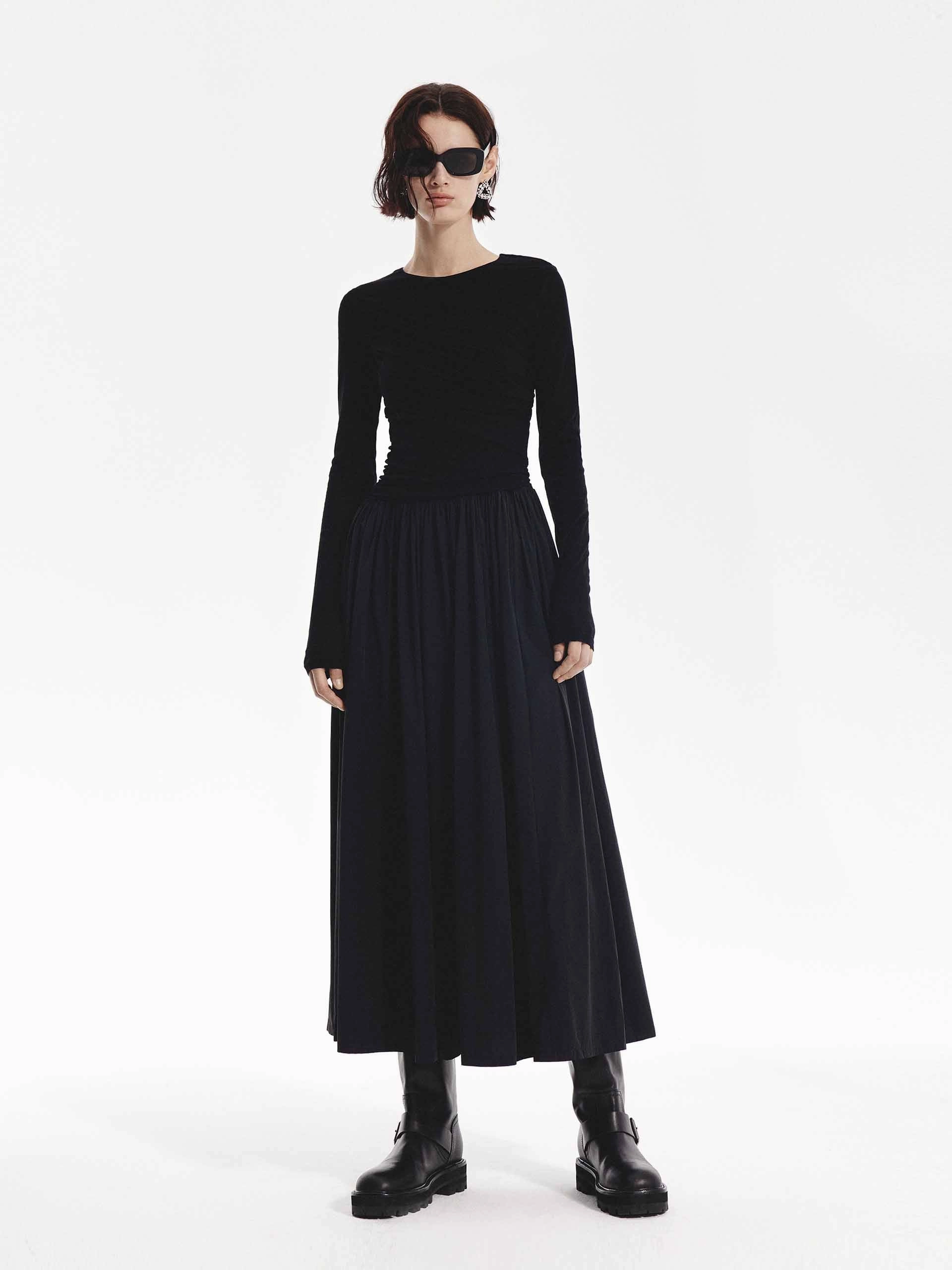 Neutral Aesthetic Paneled Midi Dress