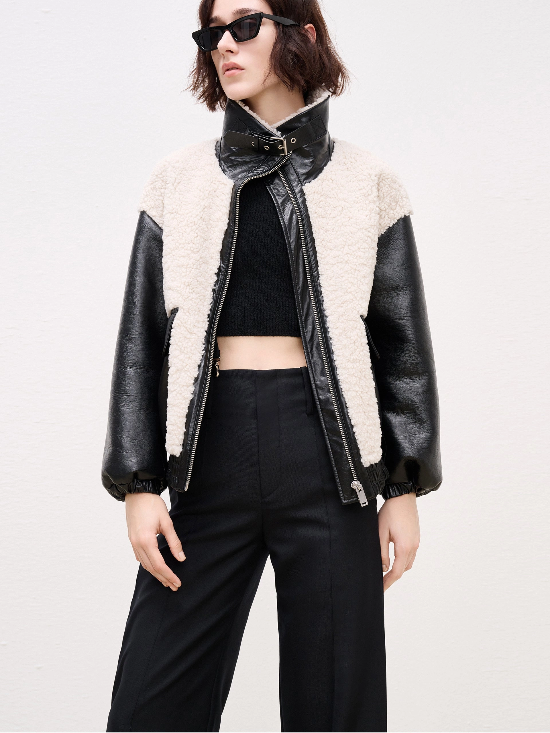Ergonomic Shoulder Cut Paneled Stand Collar Jacket