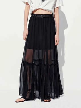 Recycled Polyester Blend Paneled Tulle Maxi Skirt