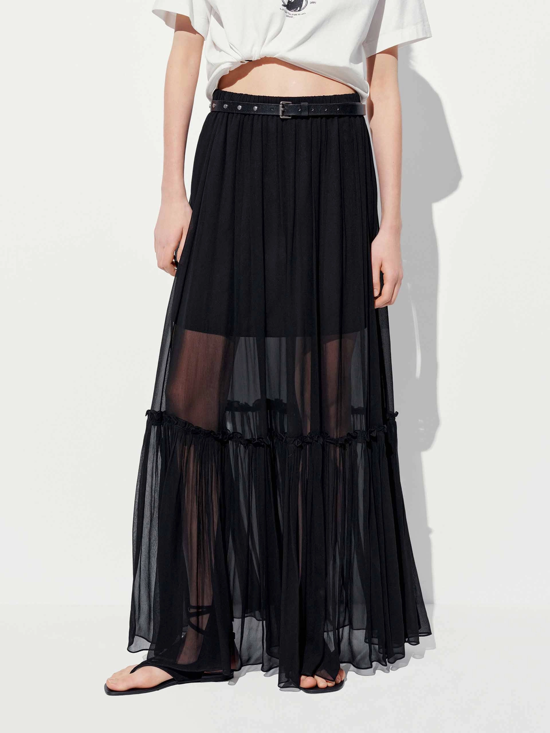 Paneled Tulle Maxi Skirt Static free Wrinkle Resistant