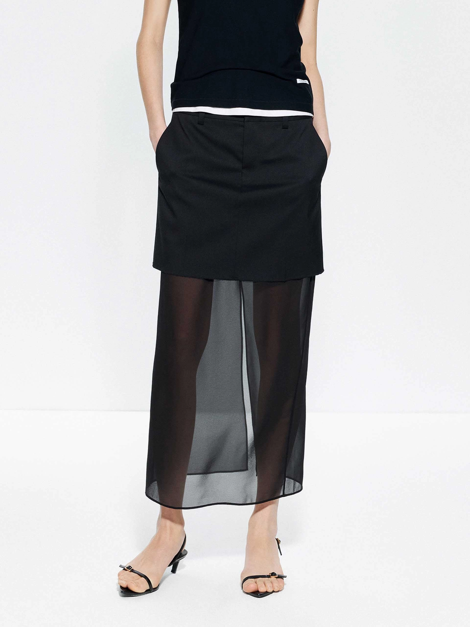 Modern Comfort Travel-Ready Paneled Tulle Midi Skirt