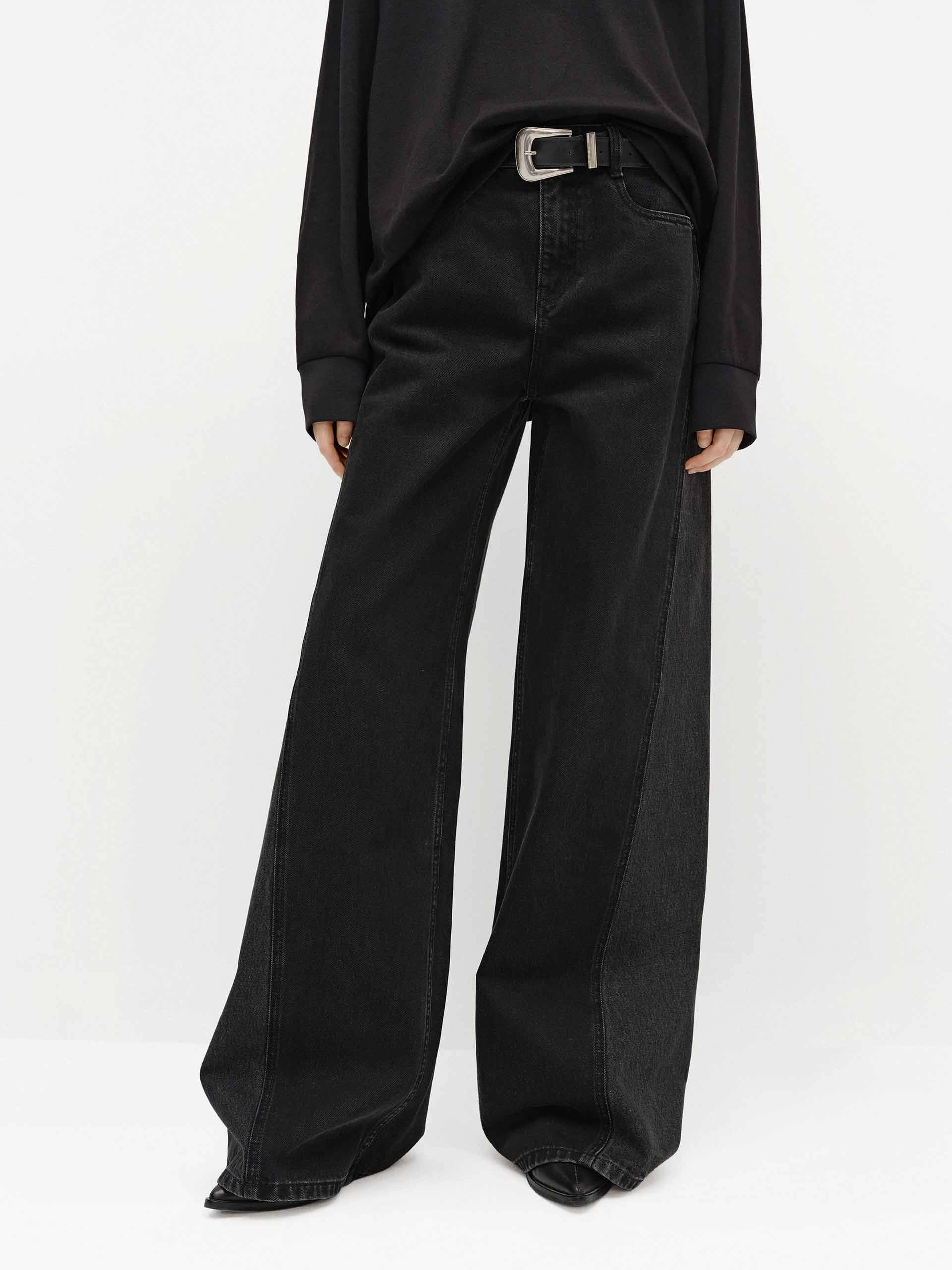 Paneled Wide Leg Jeans Casual Friday Durable Athlete Fit