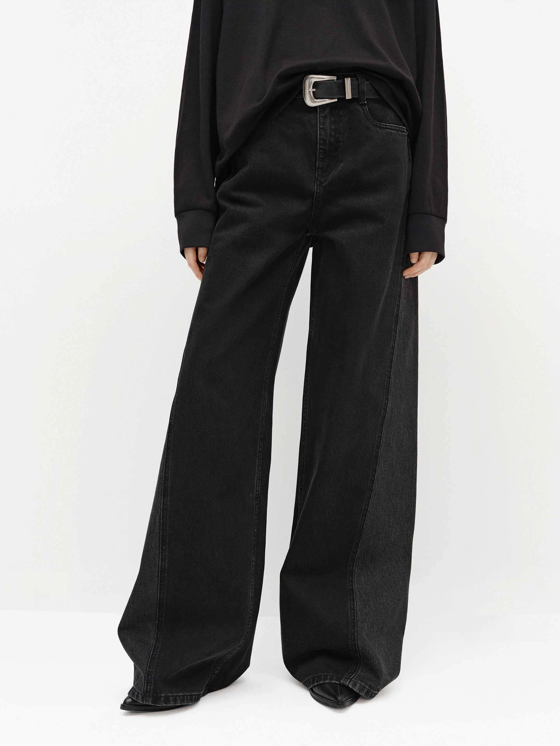 Seasonless wear Minimal Fashion Paneled Wide Leg Jeans