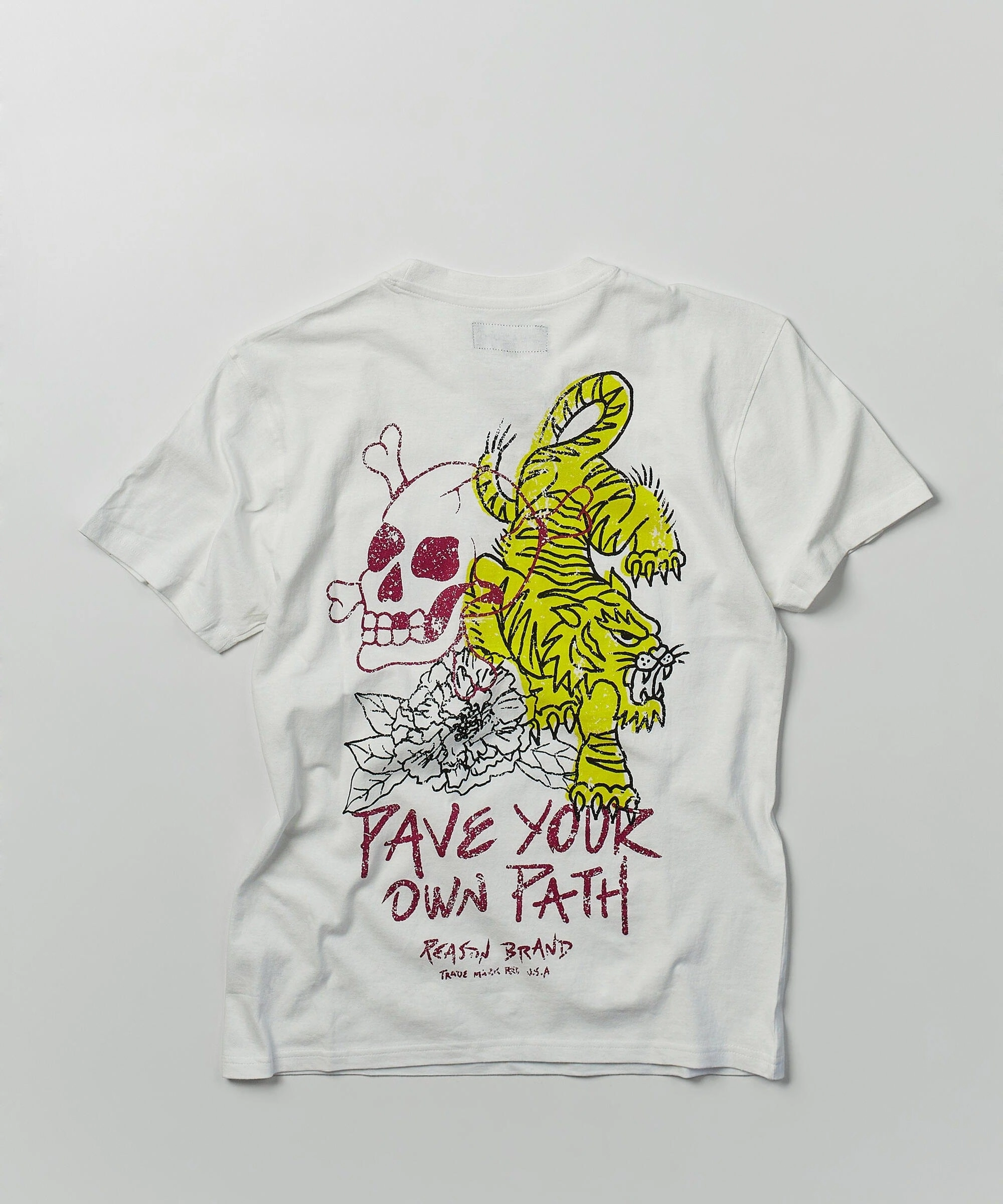 Pave Your Own Path Short Sleeve Graphic Print Embroidered Detail Tee - White LightReflective LongSleeve