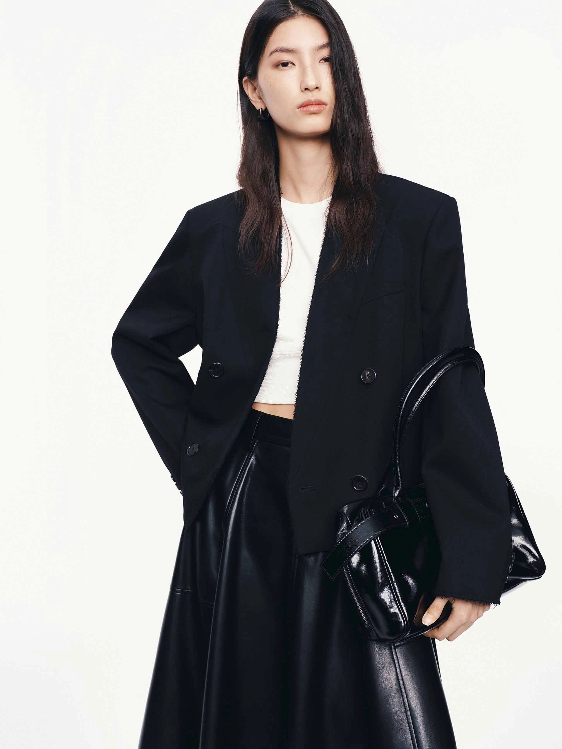 Peak Lapel Cropped Blazer Temperature Regulating Fabric Quick Dry Fabric