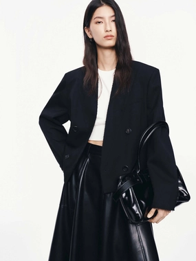 Peak Lapel Cropped Blazer Temperature Regulating Fabric Quick Dry Fabric