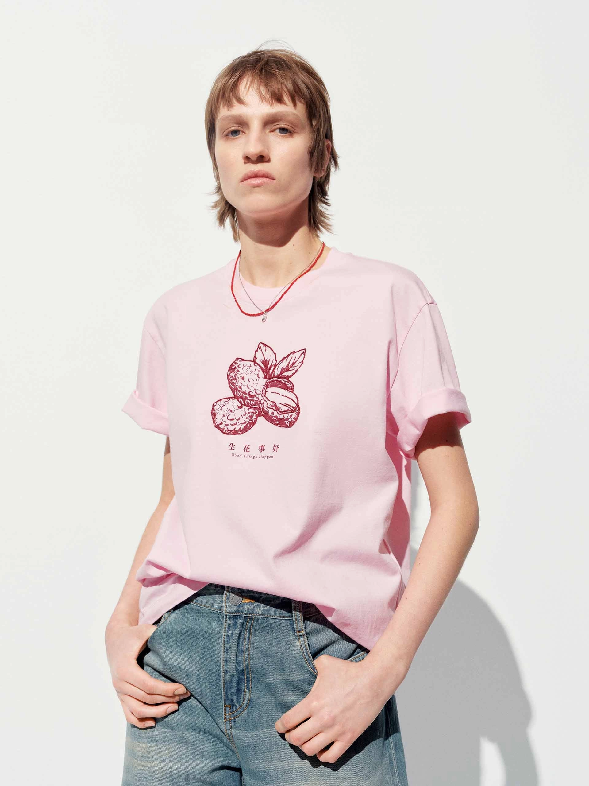 Peanut Print Cotton T-shirt SunProtectionFabric Autumn Wear