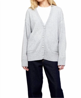 Penny Roll Edge Cardigan In Super Grey Lattice Stitch Pattern Classic Fit