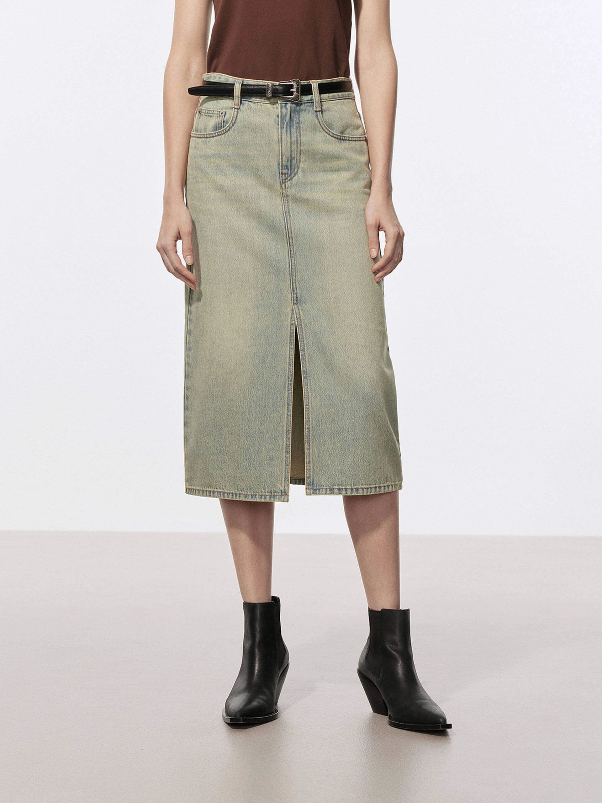 Front Slit Vintage Skirt FlexibleKnees