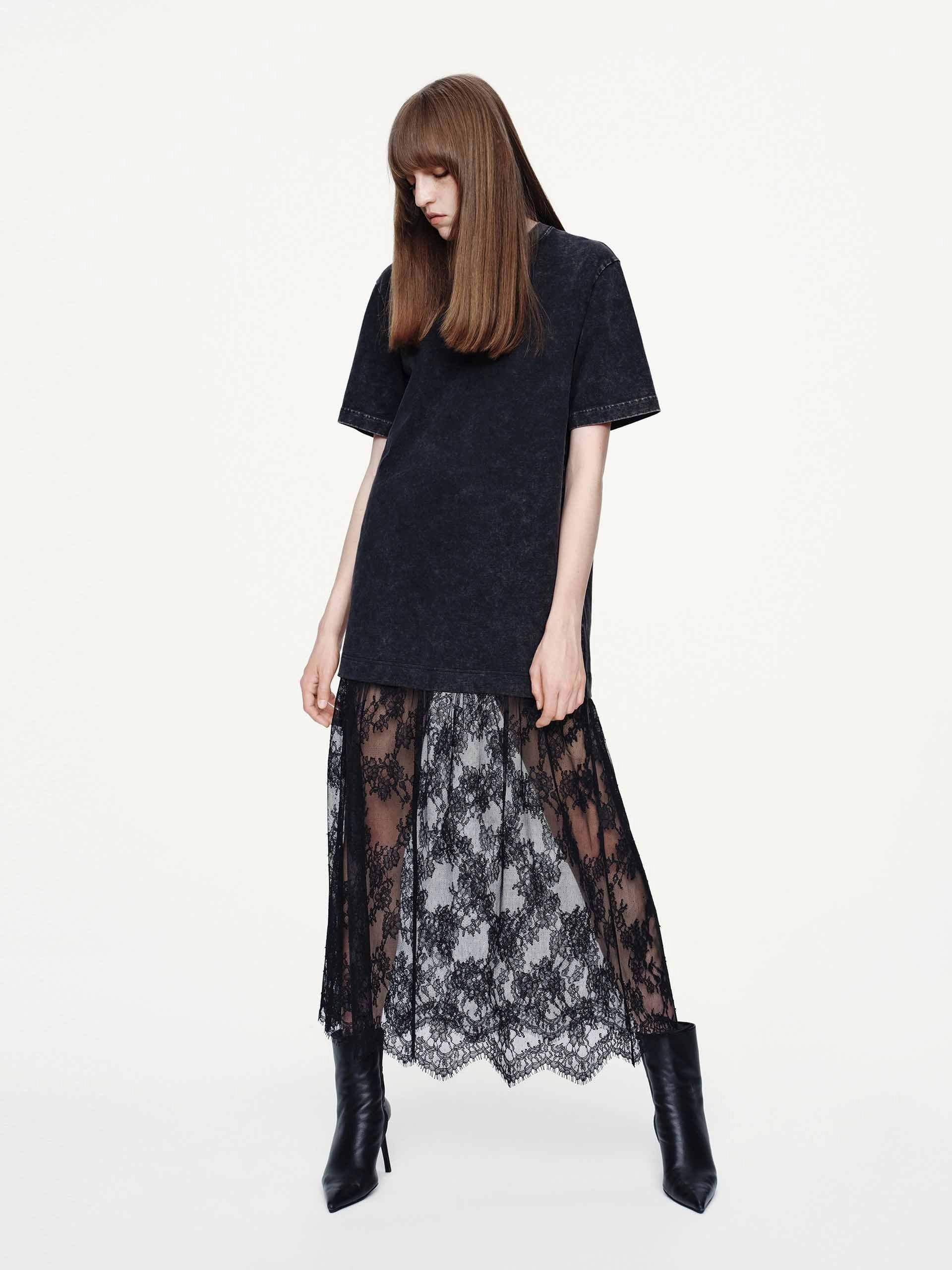 Tulle-paneled T-shirt Dress Chic and Elegant Gloss Finish