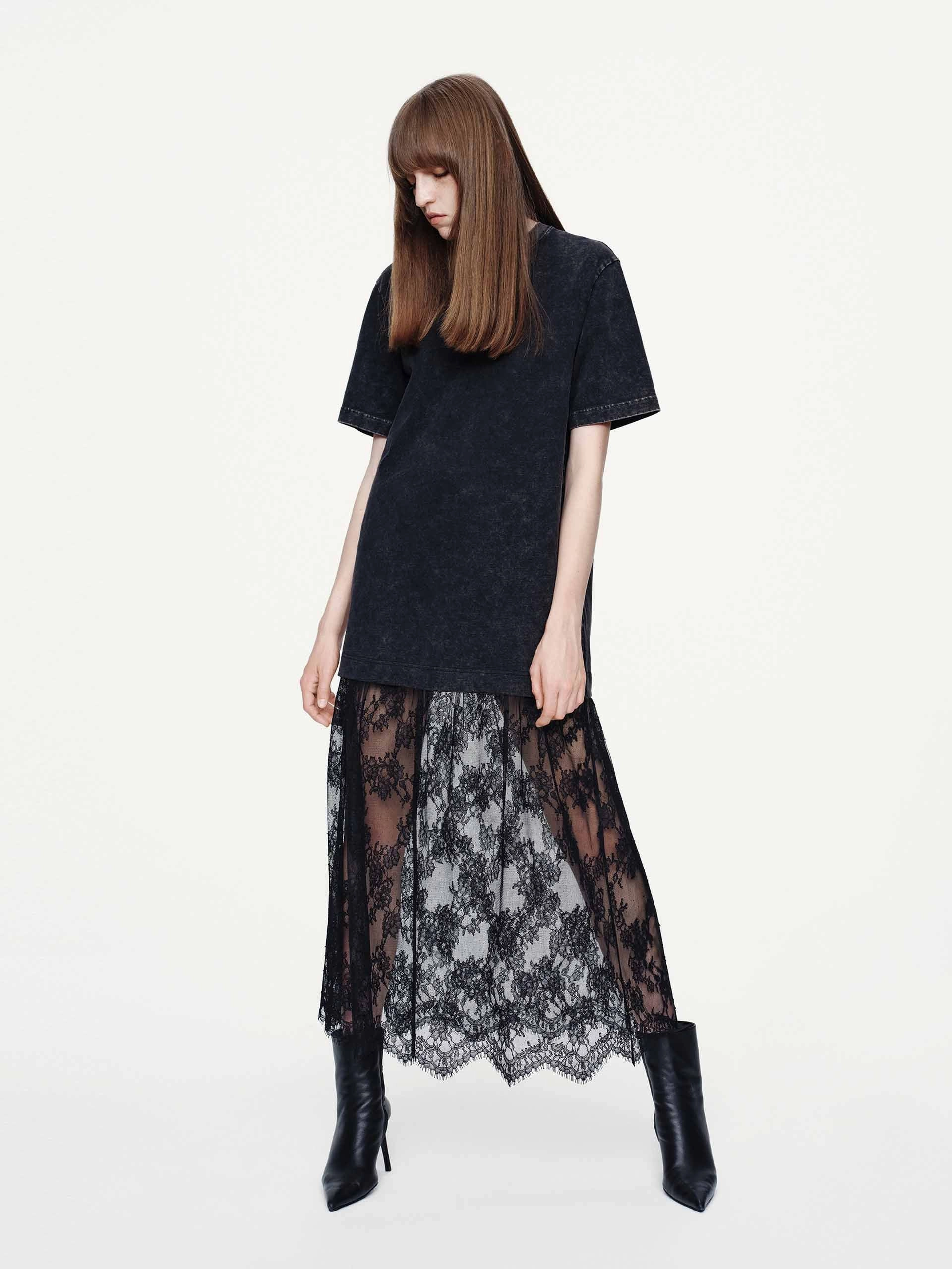 Sharp Finish Tulle-paneled T-shirt Dress