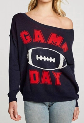 Essential Layer Long Sleeve Wide Neck Game Day Pullover In Navy