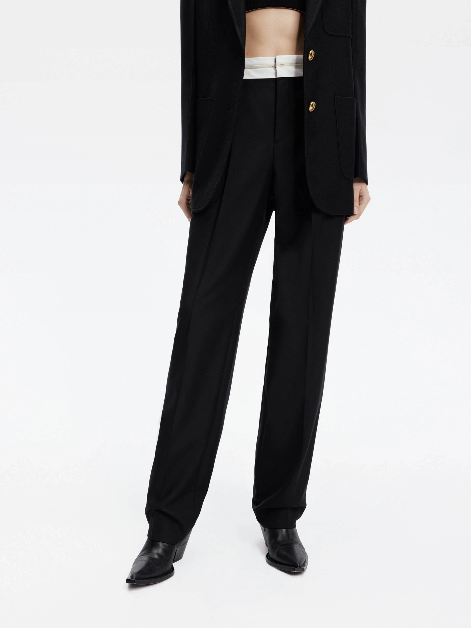 Contrast Waist Straight Pants ReinforcedHemline Active Layer