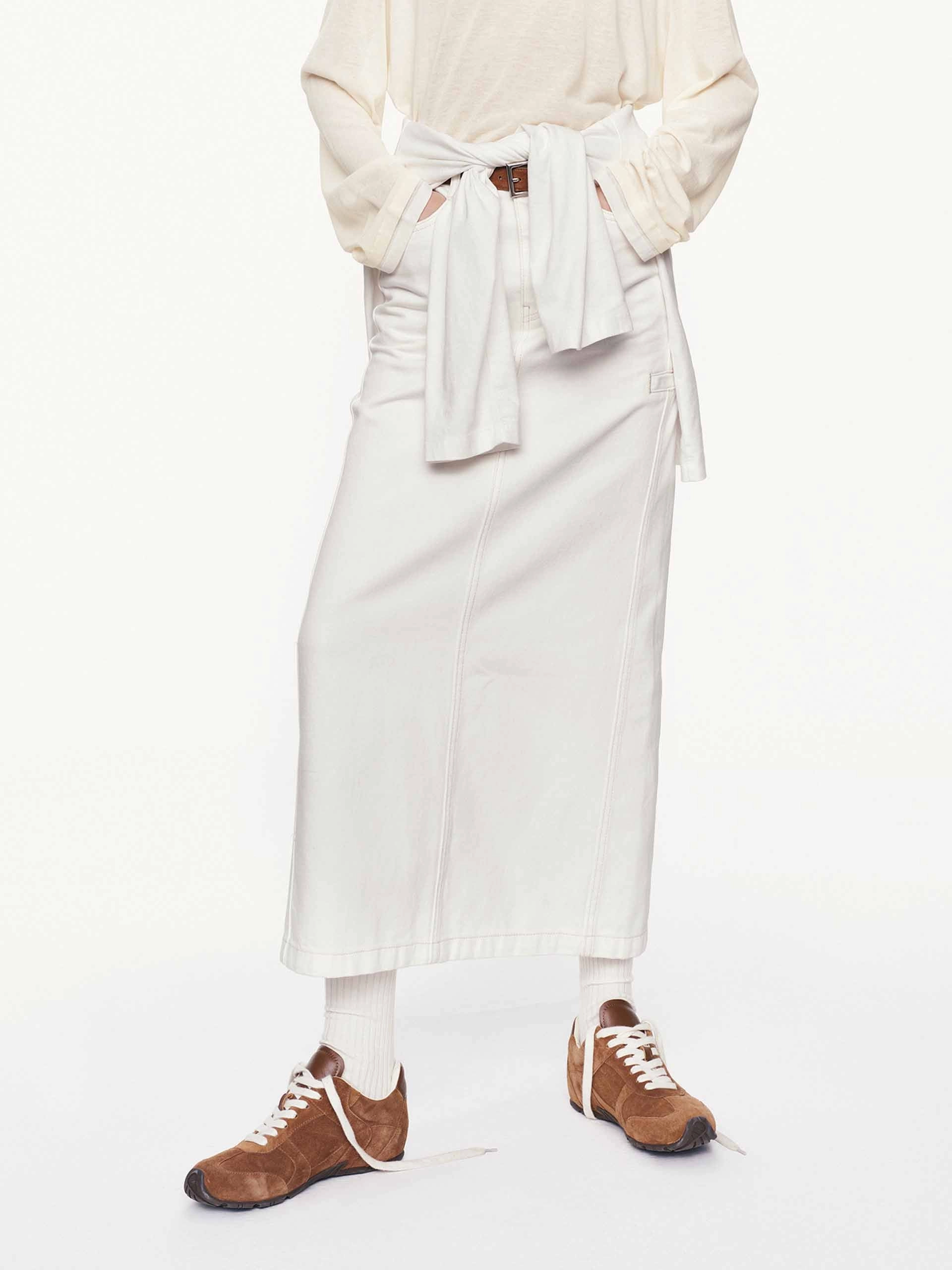 White Denim Straight Skirt Form Fitting
