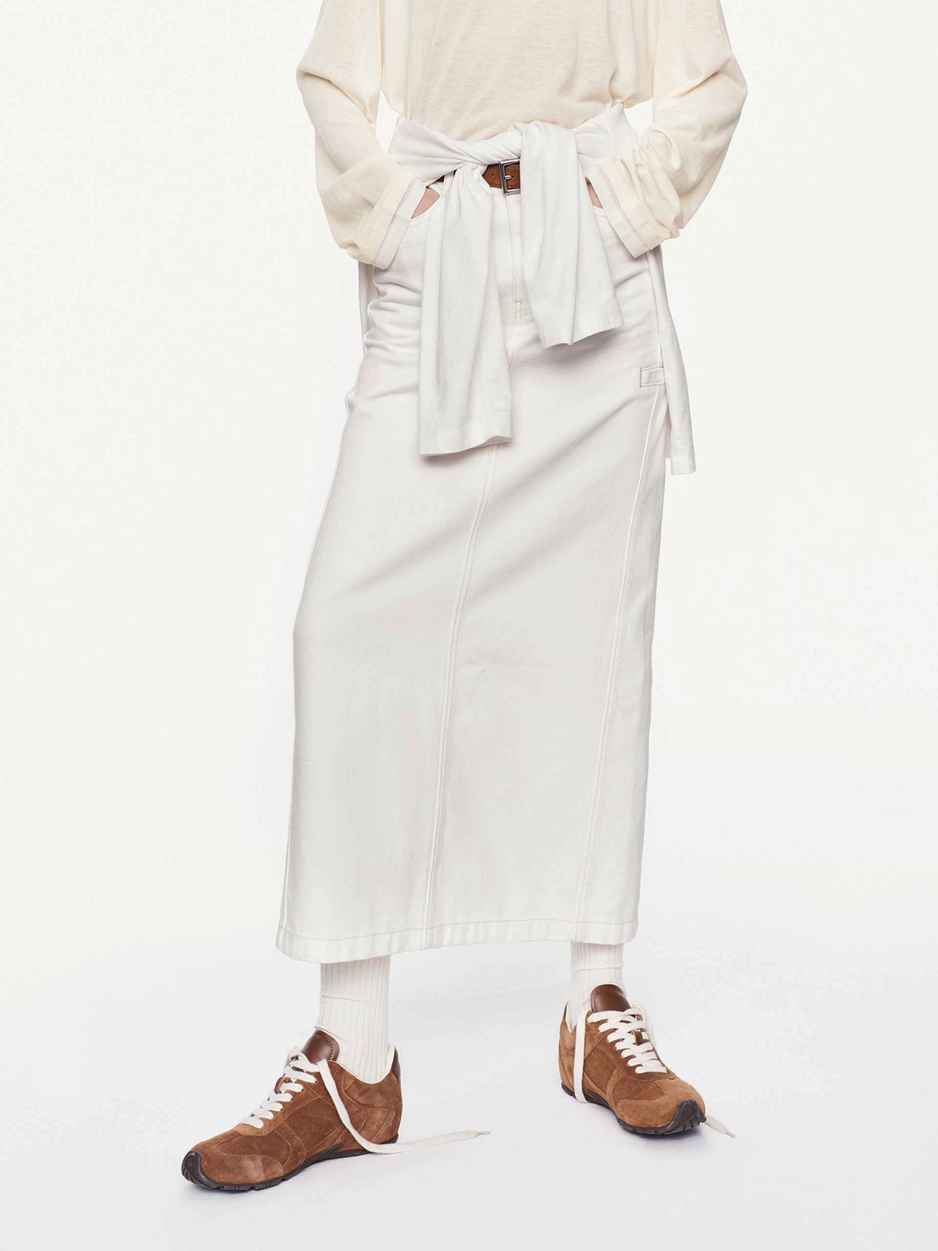 White Denim Straight Skirt Reflective Trim FlexibleStretchWeave