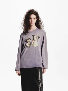 Retro nostalgia Breathable Design Puppy Print Loose T-shirt