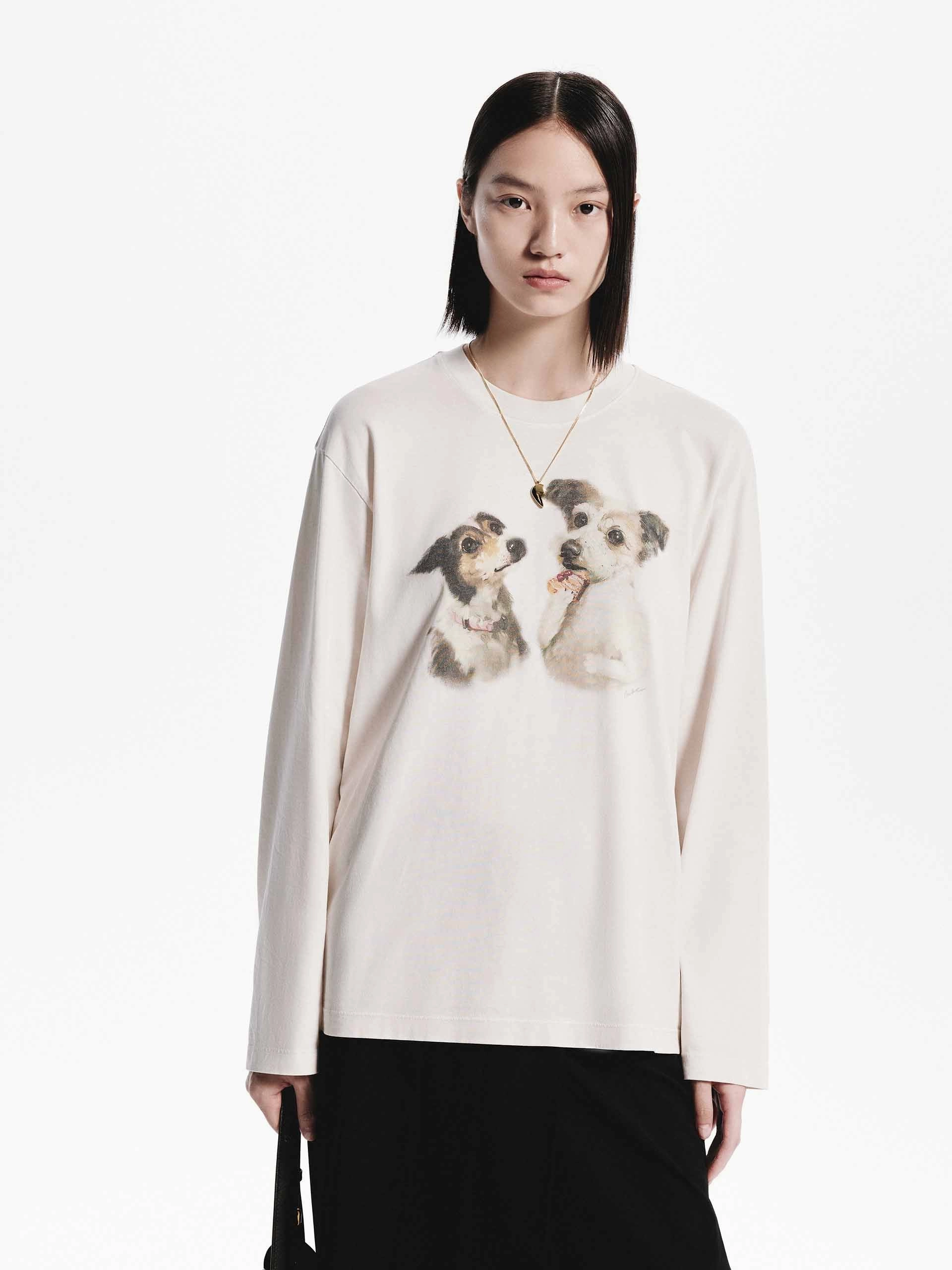 Puppy Print Loose T-shirt sporty and comfortable Relax Comfort Style