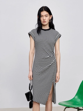 Relax Motion Striped Slim Fit Slit Dress