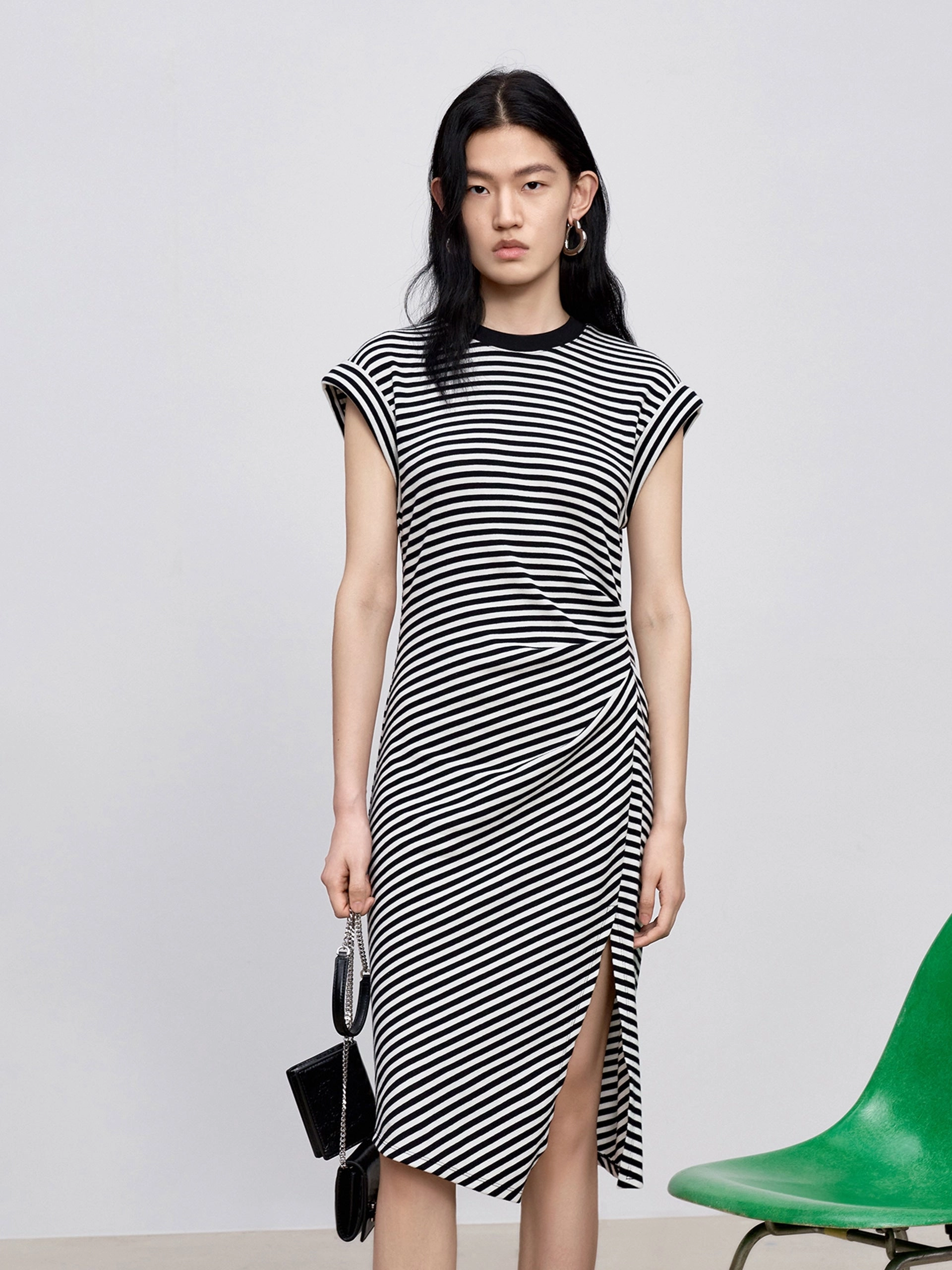Casual event dress Striped Slim Fit Slit Dress