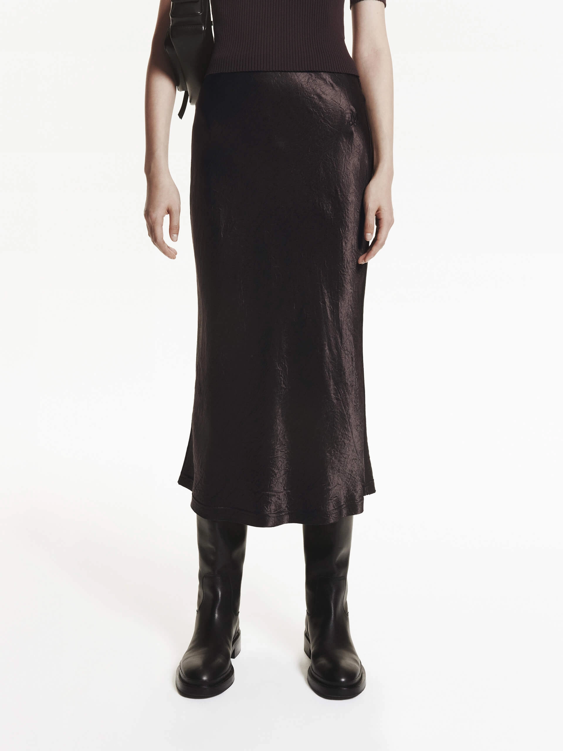 Unrestricted Movement Tailored Satin Midi Skirt