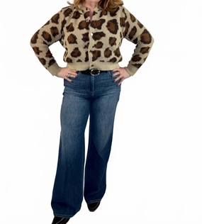 Olivia Leopard Print Cardigan In Beige Durable Construction Seasonal Wear