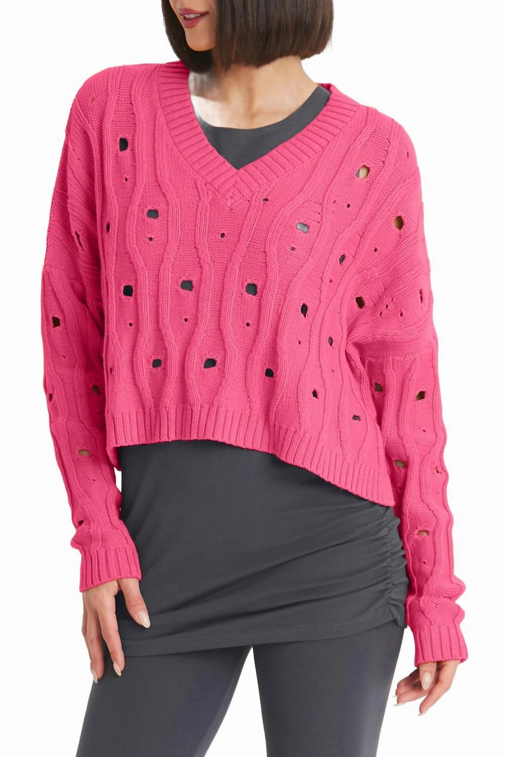 Pima Cotton Moth Vneck Sweater In Lipstick Perfect Knitwear