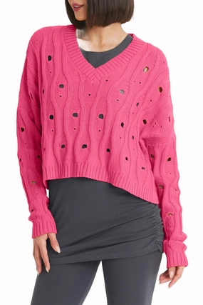 Pima Cotton Moth Vneck Sweater In Lipstick Perfect Knitwear