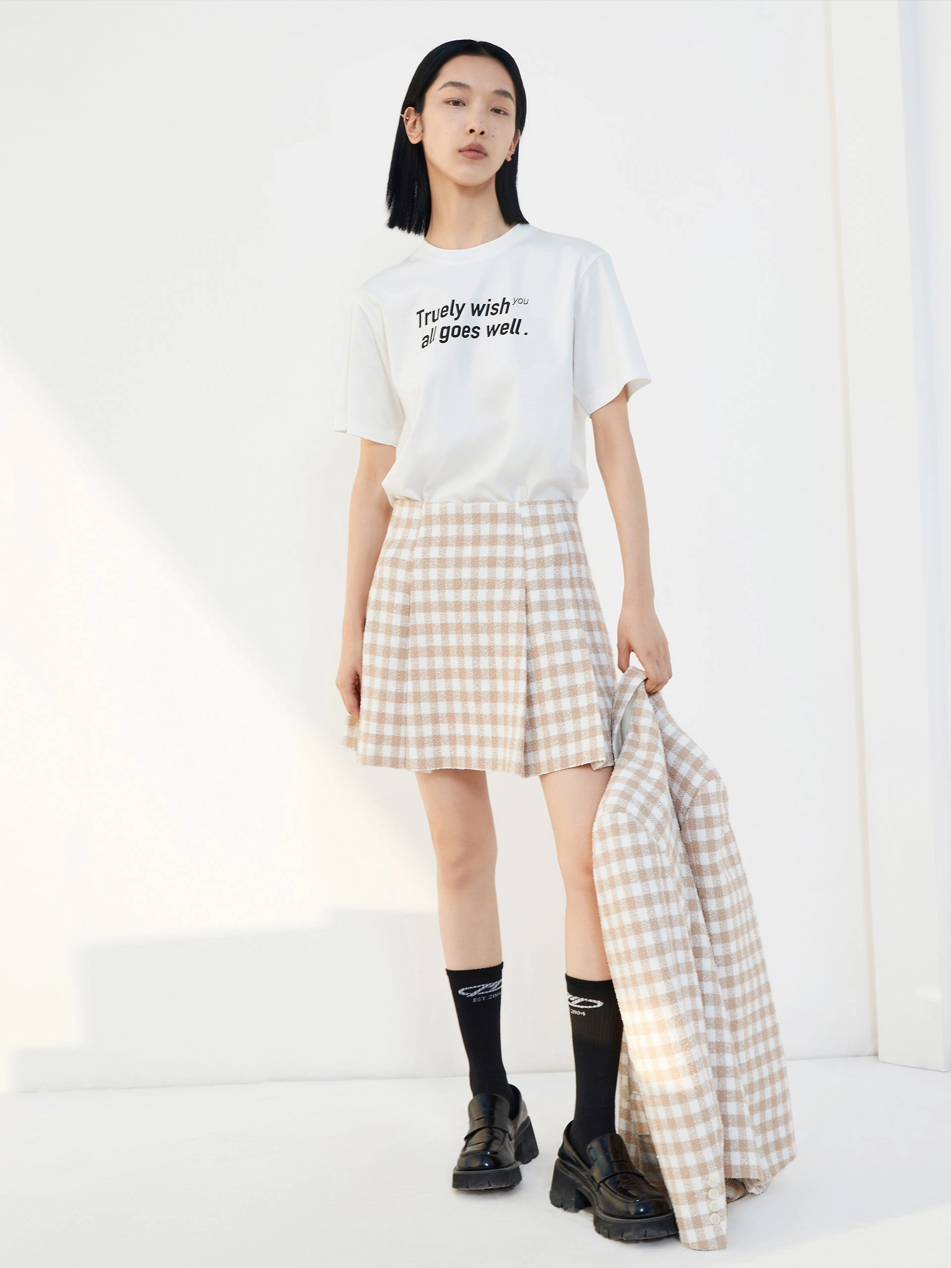 Simple Comfort Wear Thermal regulation Pleated Checked Skirt