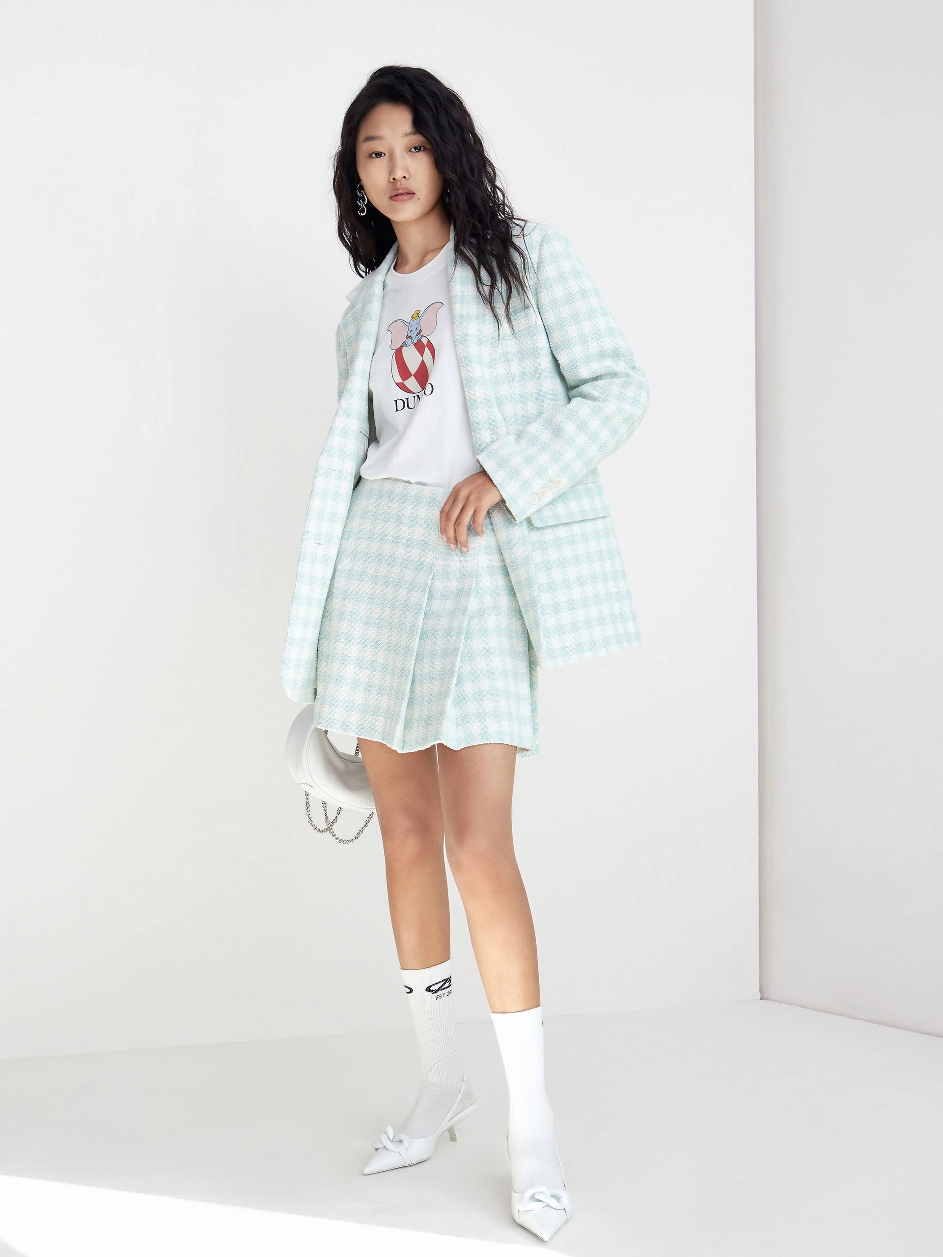 Pleated Checked Skirt Erasable Logo Patch