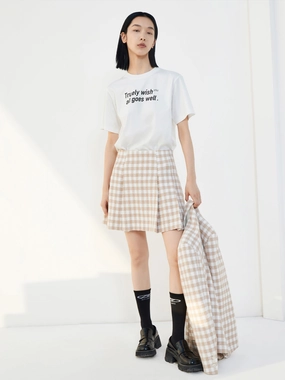 Pleated Checked Skirt Warm Fit Move Comfort
