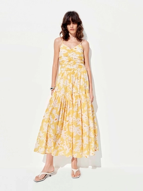 Pleated Cinched Waist Dress Airy Touch