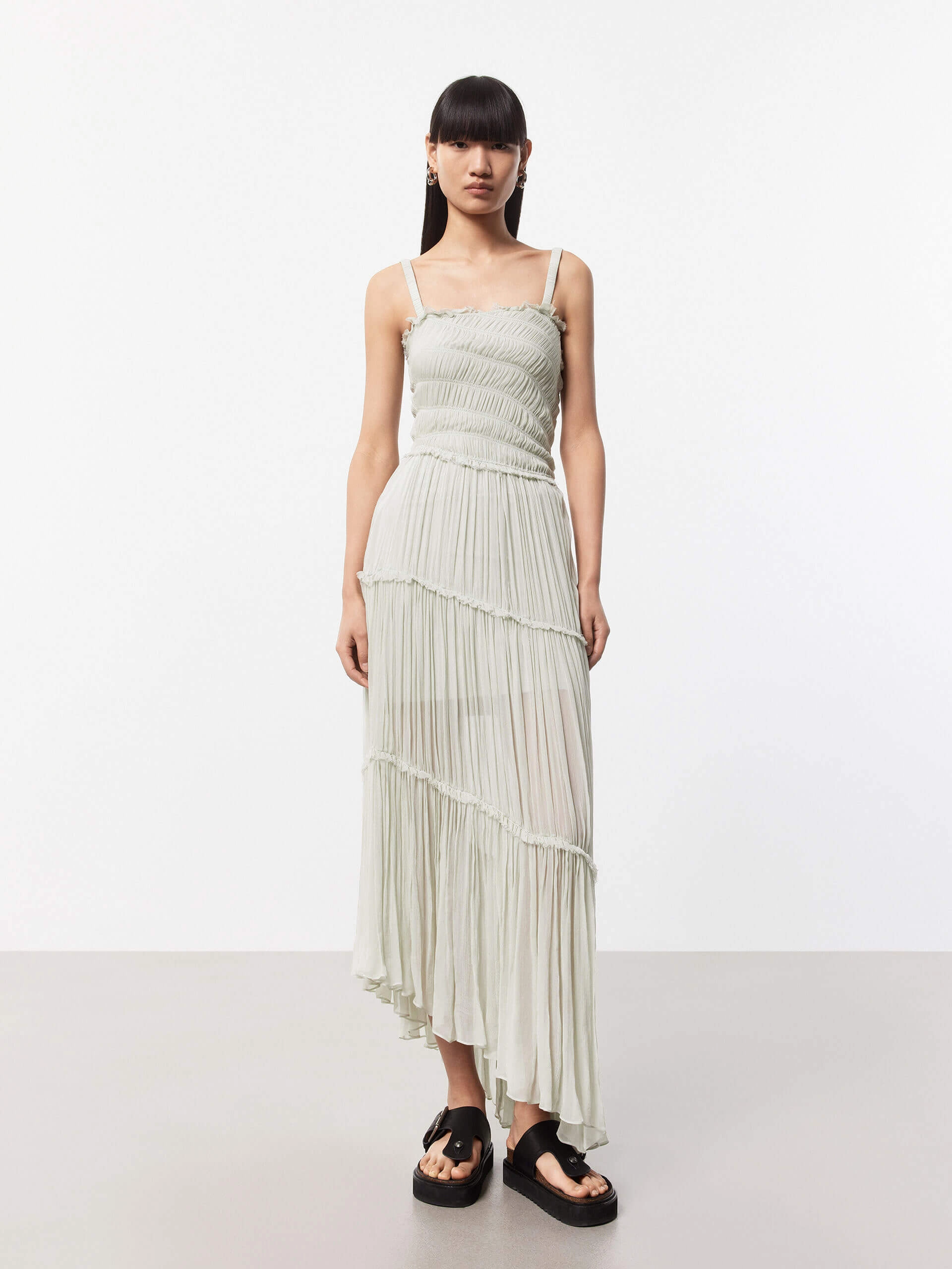 Pleated Detail Chiffon Dress Stain-Resistant