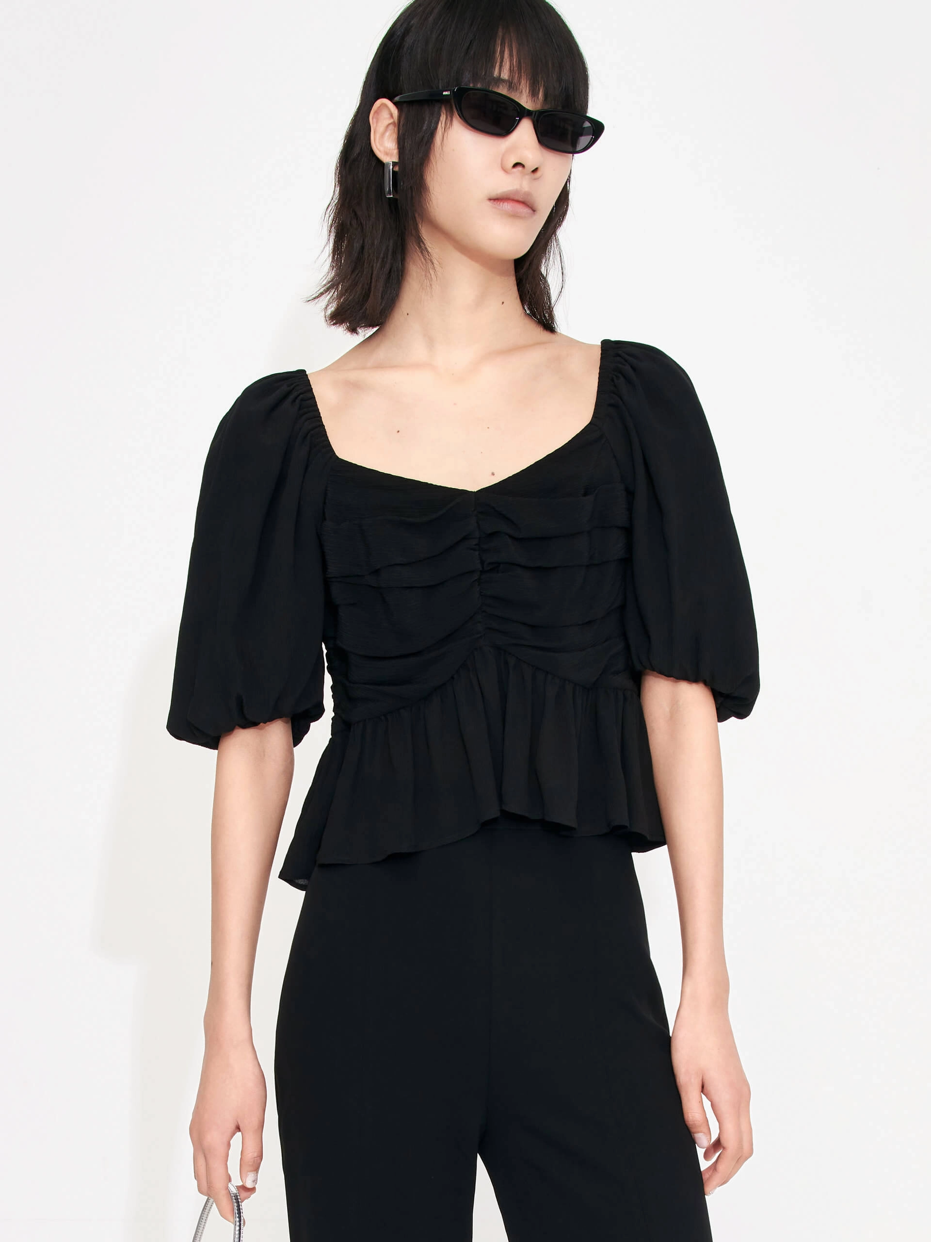 Pleated Detail Silk Top Simple Cut Quick Dry Technology