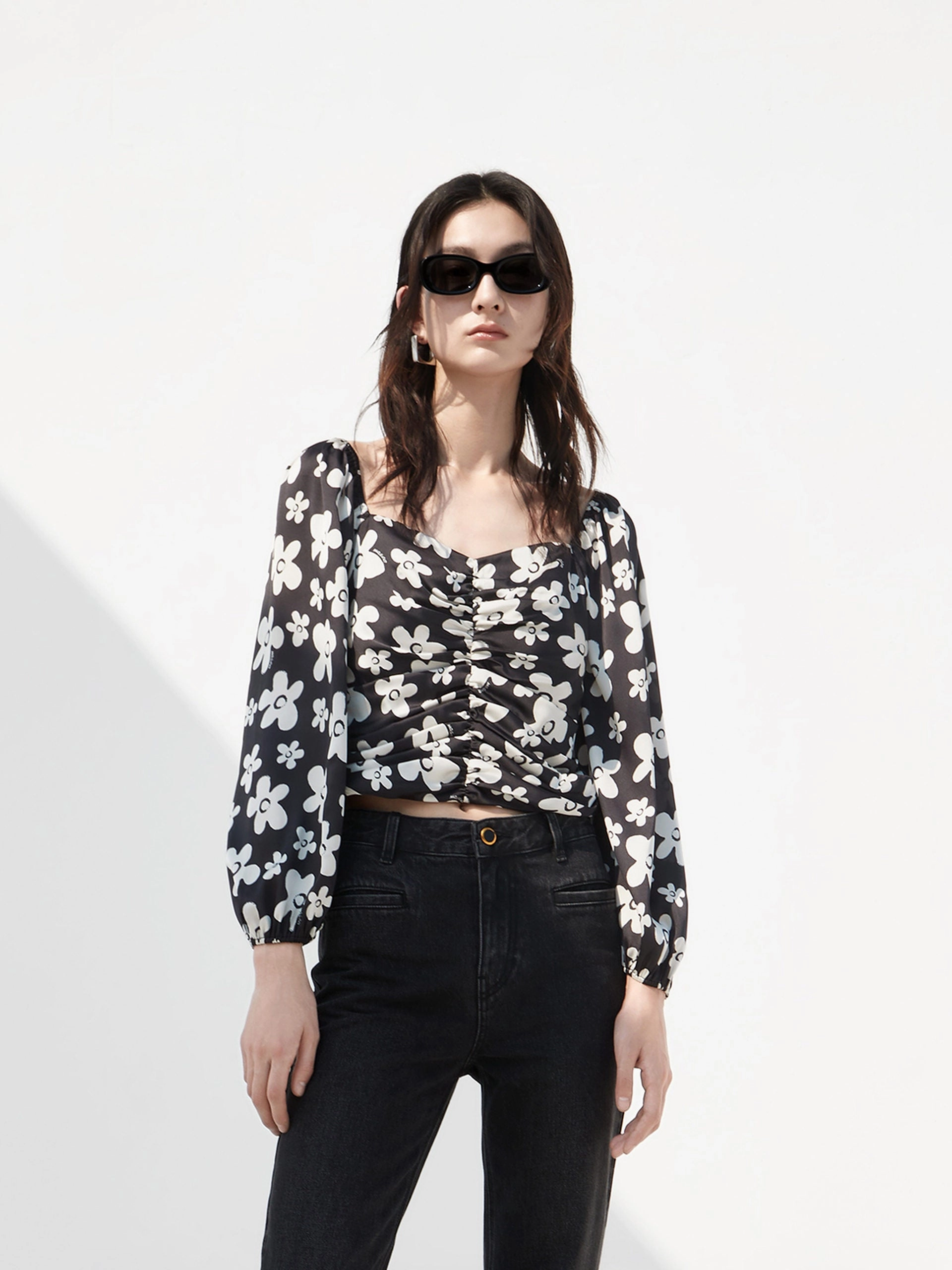 ZeroWaste Construction OversizedSilhouette Pleated Floral Print Top