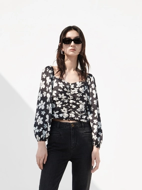 ZeroWaste Construction OversizedSilhouette Pleated Floral Print Top