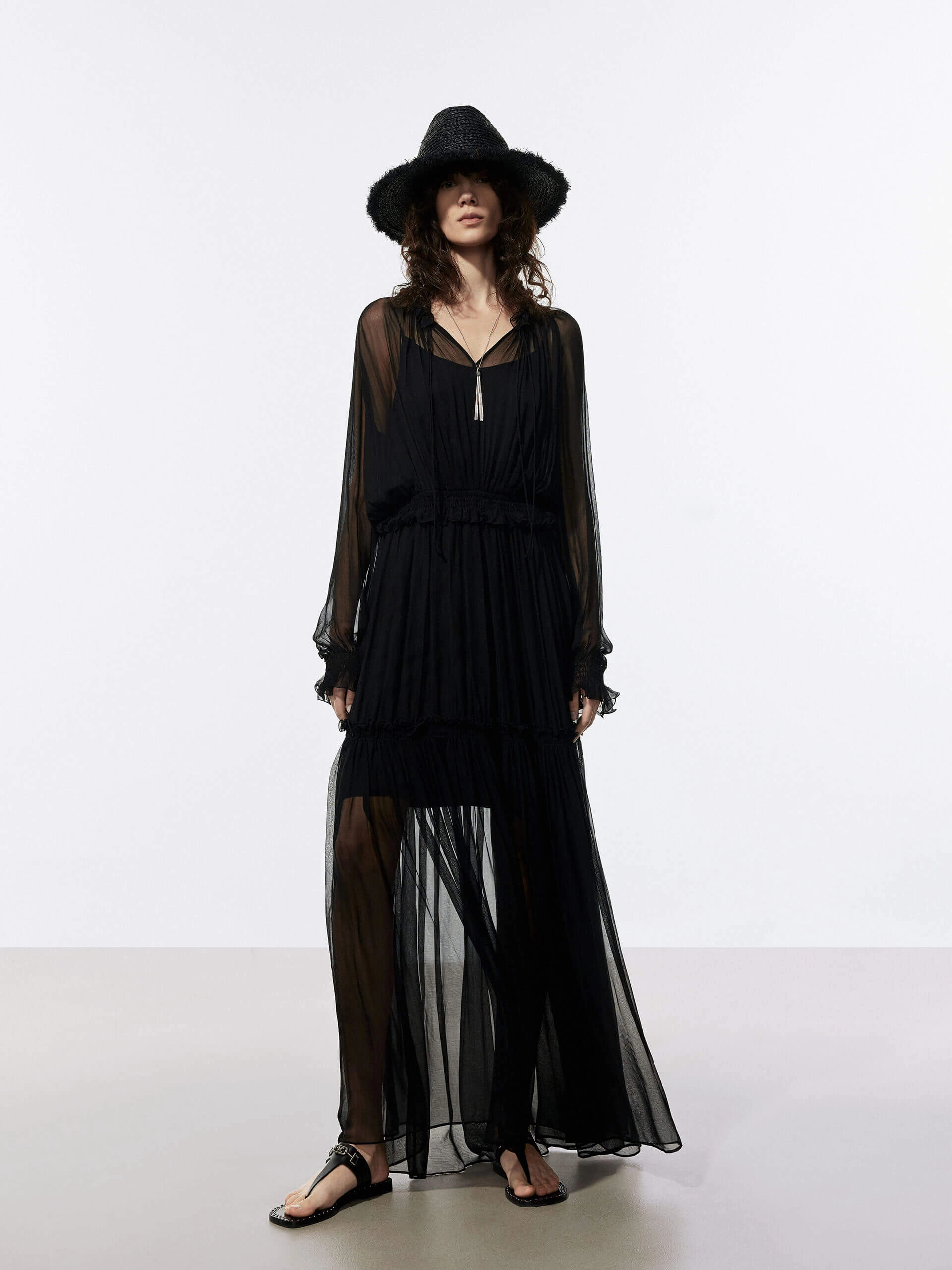 Pleated Flowy Maxi Dress Minimalist Look Sophisticated Design