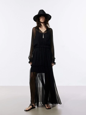Trendy Cut Pleated Flowy Maxi Dress