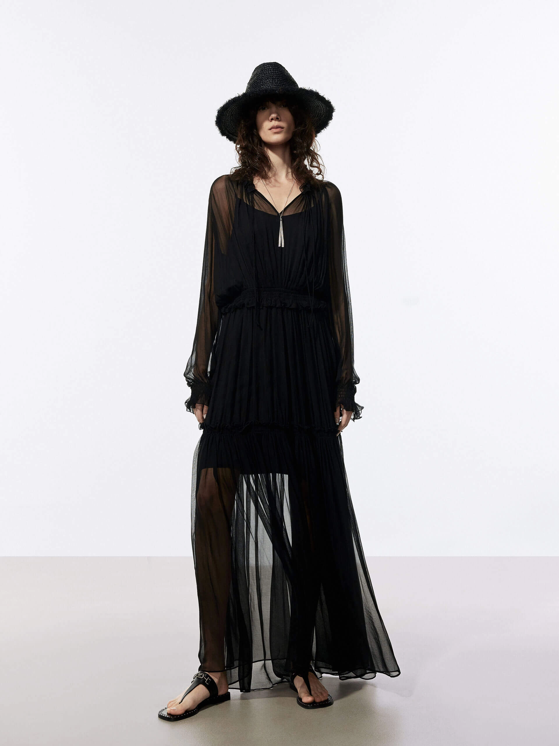 Comfortable casual dress Sleek Presence Pleated Flowy Maxi Dress