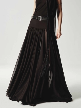 Relaxed Design Layered Look Pleated Flowy Maxi Skirt