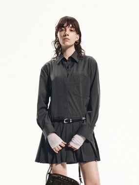 Pleated Mini Shirt Dress Easy Texture