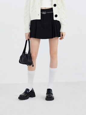 Pleated Mini Skirt with Belt Chic Design