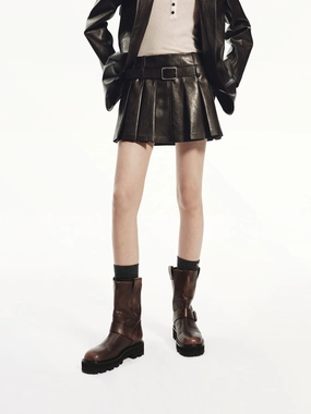 Pleated PU Leather Skirt SnagFreeFabric