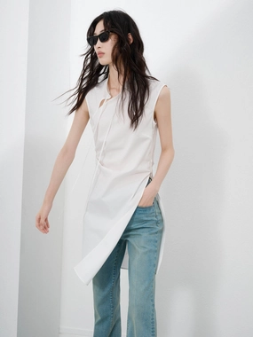 RollUpCuff Bluesign Approved Material Pleated Slit Sleeveless Top