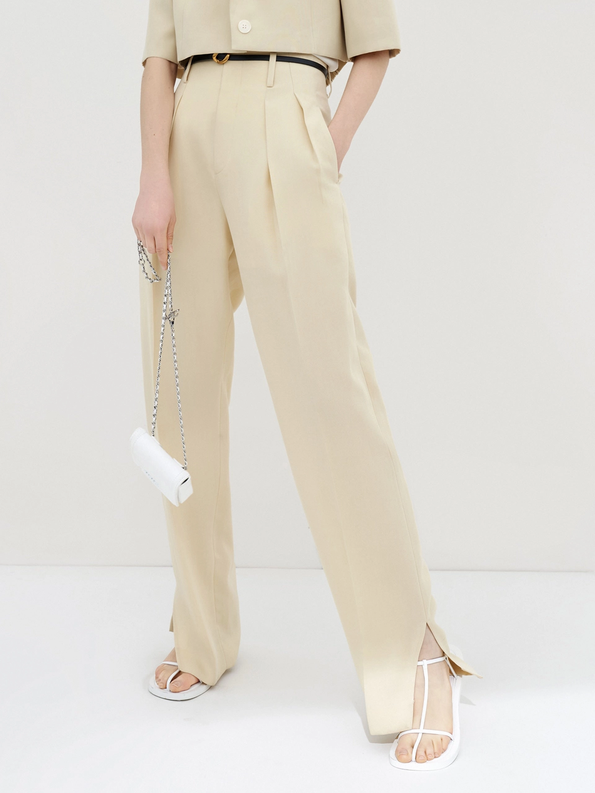 Chic Fit Pleated Suit Pants with Belt