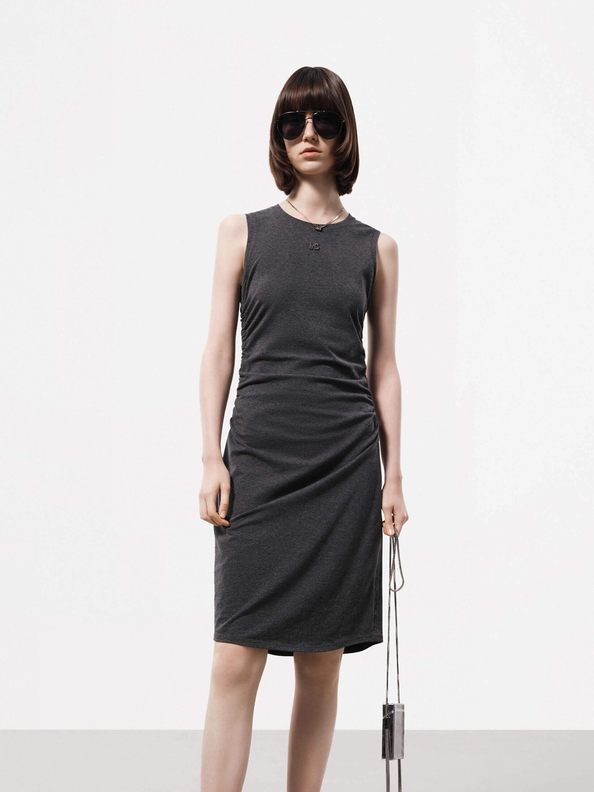 Cool Undertone Pleated Waist Midi Dress