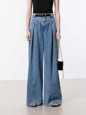 Everyday Style Base Wear Pleated Wide Leg Jeans