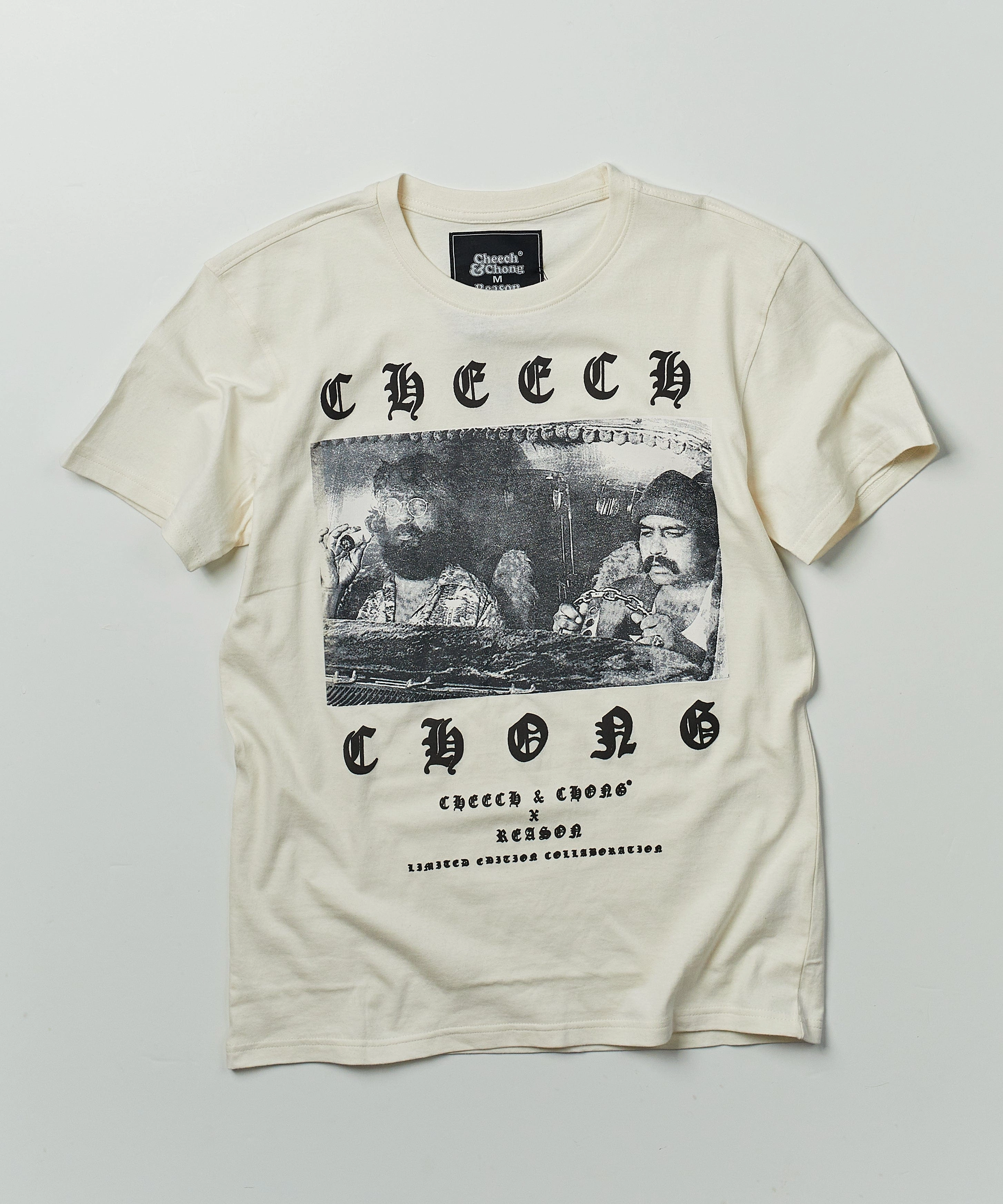 Flatlock Stitching Technique Non Iron Fabric Plus Size Cheech & Chong Photo Short Sleeve Tee - Cream