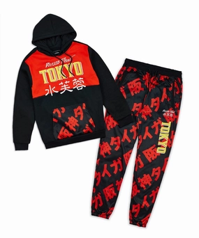 Plus Size Kanji Tokyo Fleece Hood Jogger Set Compression Fit Engineering