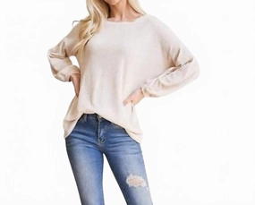 Plus Size Waffle Knit Puff Sleeve Sweater In Oatmeal Everyday Layers